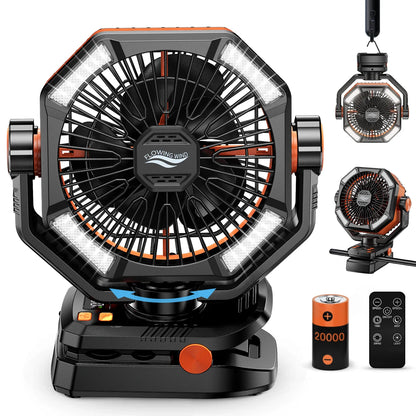 Ventilador de emergencia con batería de 20000 mAh y 4 linternas LED, 8 velocidades