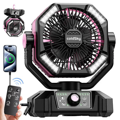 Ventilador de emergencia con batería de 20000 mAh y 4 linternas LED, 8 velocidades