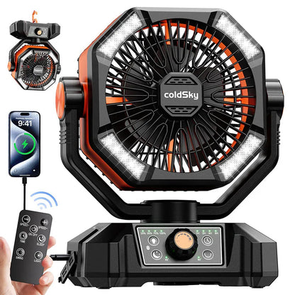 Ventilador de emergencia con batería de 20000 mAh y 4 linternas LED, 8 velocidades