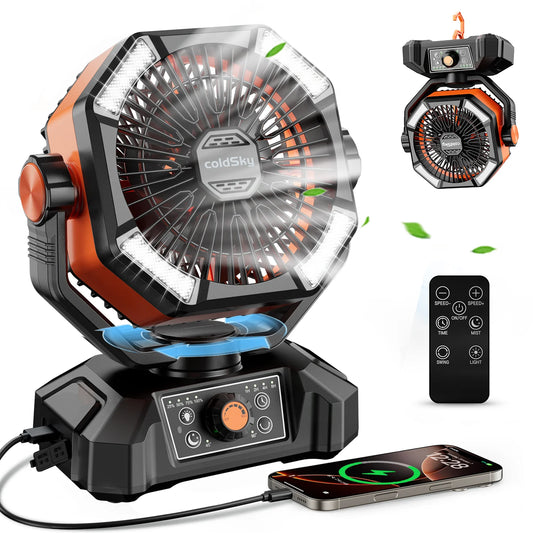 Ventilador de emergencia con batería de 20000 mAh y 4 linternas LED, 8 velocidades