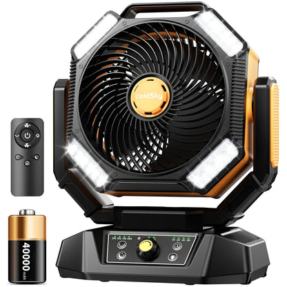 Ventilador de emergencia con batería de 20000 mAh y 4 linternas LED, 8 velocidades
