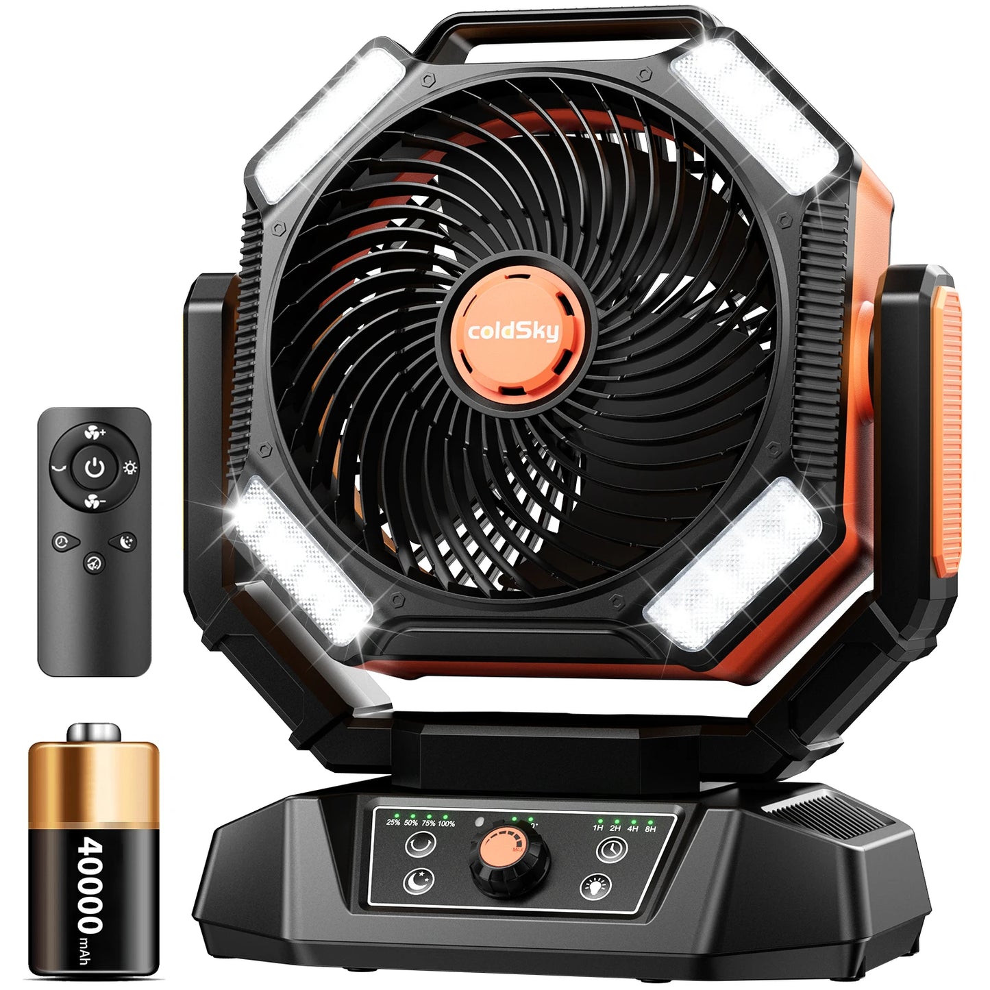 Ventilador de emergencia con batería de 20000 mAh y 4 linternas LED, 8 velocidades